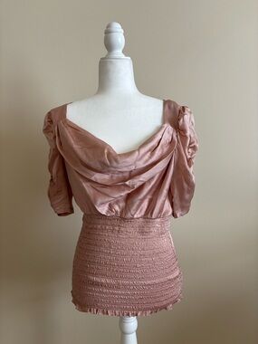bebe Dusty Rose Draped Blouse with Smocked Waist